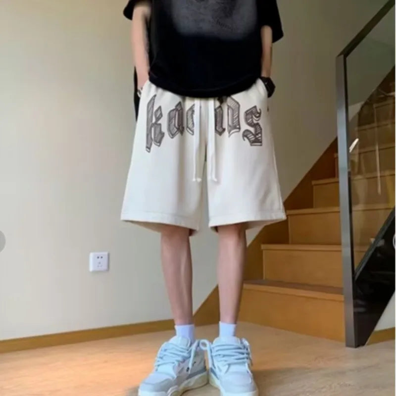 Oversized Shorts Men American Vintage Deformed Letter Print Shorts Fashion Brand High Street Loose Couple Basketball Short Pants