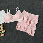 Peach Buttock Yoga Suit Women Gym Seamless Suspender Gathering Bra High Waist Hip Lifting Belly Tightening Shorts Fitness Set - Matrix-studios.com