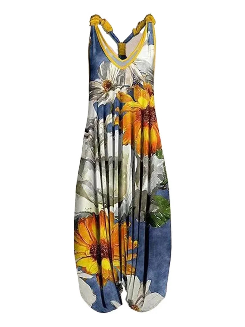 Wide Leg Bohemian Loose Overall Jumpsuit Ethnic Mandala Vintage Paisley Printing Women Rompers Backless Harem Bloomers Playsuit - Matrix Studios