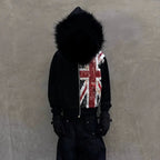 Retro Y2K Ins Fur Collar Printed Zipper Sweatshirt Long Sleeved Pullover Hoodie Street Trend Casual Retro Jacket - Matrix Studios