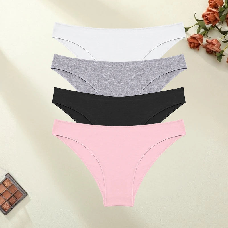 4PCS/SET Seamless Cotton Panties Women Sexy Low Waist Briefs Solid Color Breathable Female Underwear Soft  Comfortable Intimates - Matrix Studios