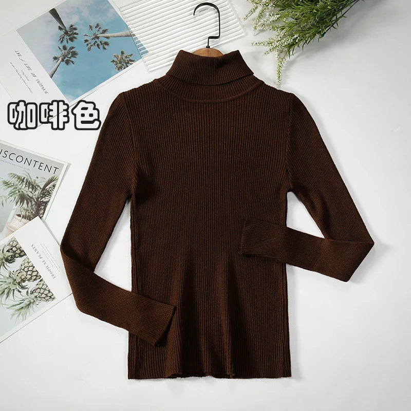 2026 Simple Women Turtleneck Sweater Winter Fashion Pullover Elastic Knit Ladies Jumper Casual Solid Black Female Basic Tops - Matrix Studios