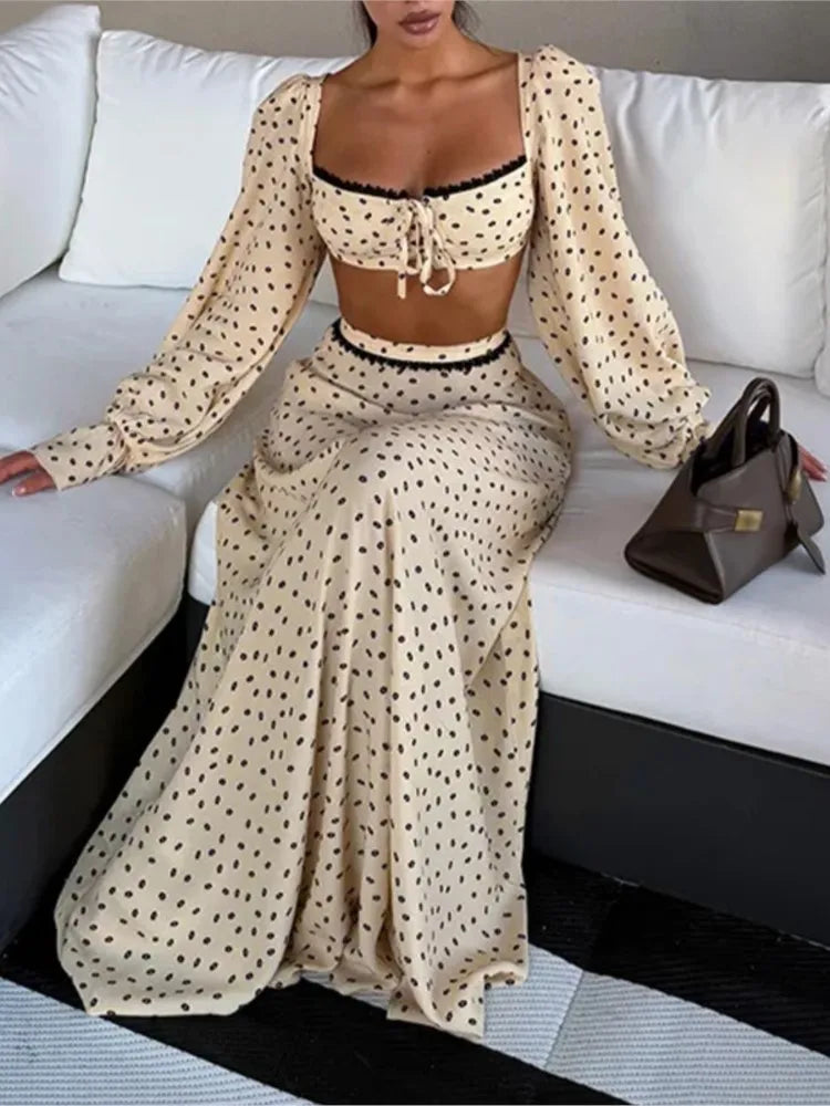 Swimwear Cover-up 2 Piece Set Women Crop Tops And Maxi Skirt Bathing Fashion Stripe Hollow Sexy Beach Cover Up Outfits - Matrix Studios