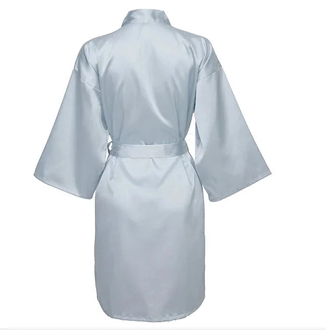 Solid Satin Night Robe, Elegant Half Sleeve V Neck House Robe With Belt, Women's Sleepwear - Matrix-studios.com
