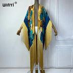 WINYI Kimono Cover-ups Summer Boho Print Bikini Cover-up Elegant Fashion Cardigan Sexy Holiday Long Sleeve Tassels Maxi Dress - Matrix Studios