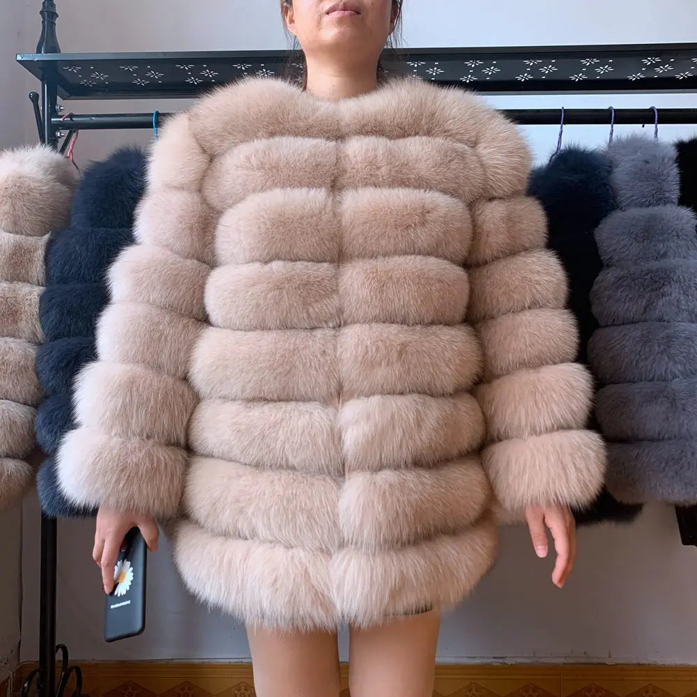 70CM 4in1 New Fast Shipping New Fashion Women Fashion Real Natural Fox Fur Long Coat Jacket for Winter Warm Over Coat - Matrix Studios