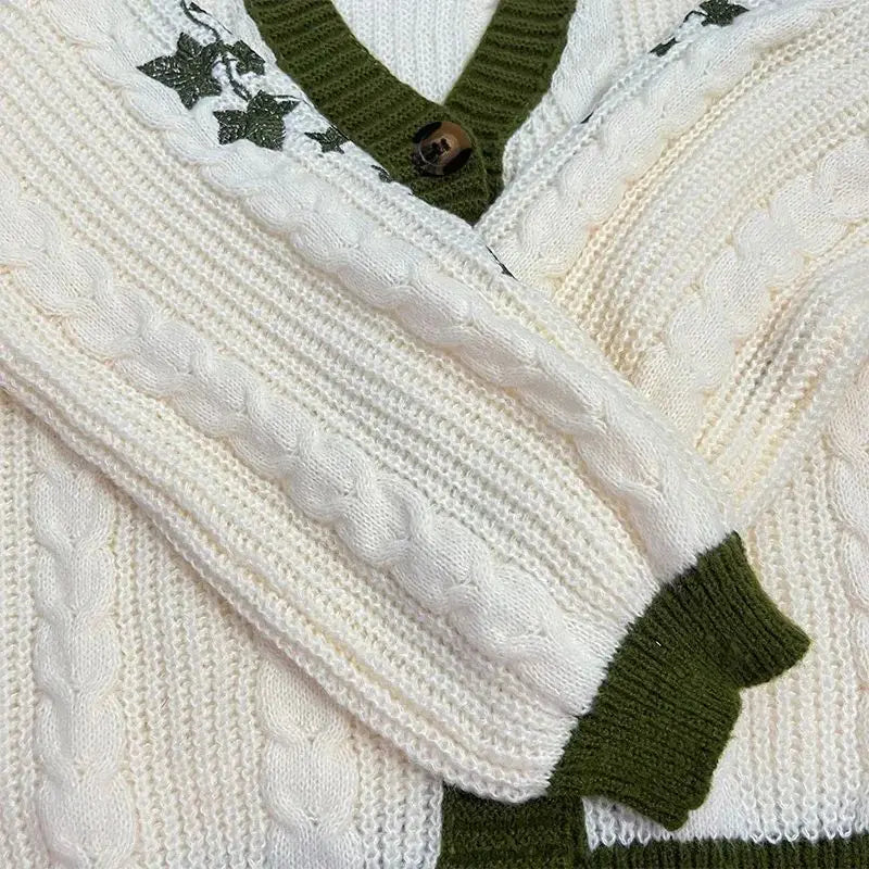 Evermore Cardigan Taylor Version Green Vine Embroidered Button Down Cable Knit Sweater Women Fall Winter Vintage Outfit - Matrix Studios