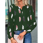 Fashion Woman Blouse Shirts For Women Stylish Top long Sleeve Feather Pattern Female Tops Elegant Chiffon Mujer Woman Clothes - Matrix-studios.com
