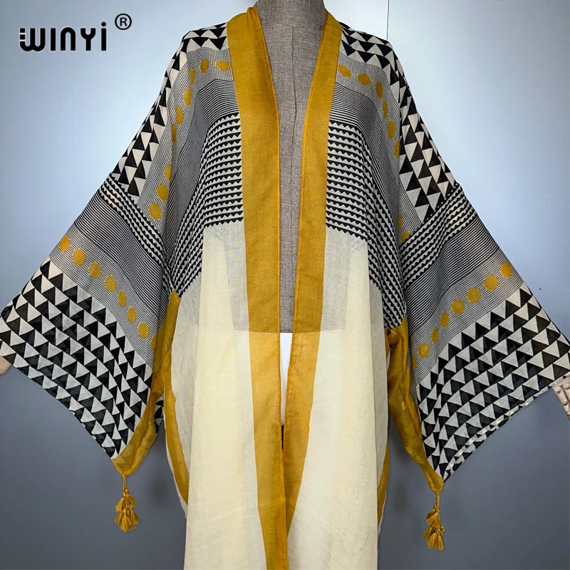 WINYI Africa New Summer Kimono Maxi Dress Beach Cover Up Cardigan Abaya Muslim Woman Coat Boho Kaftan Beach Outfits Kaftan - Matrix Studios