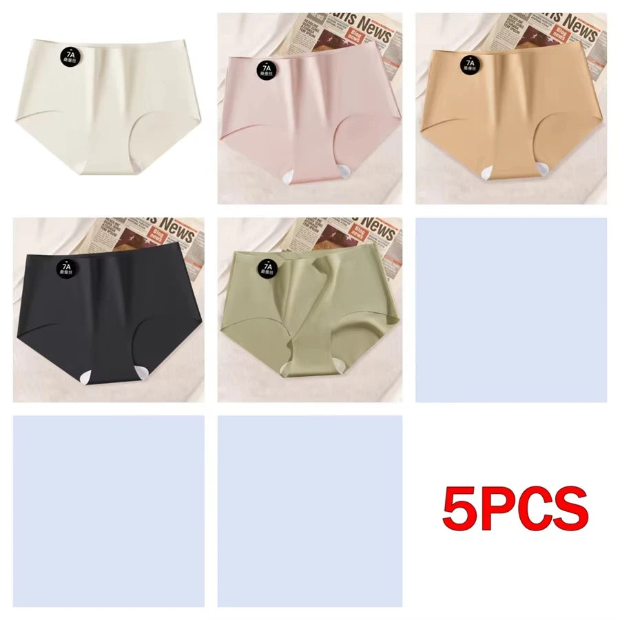 5PCS Seamless Mulberry Silk Underwear Ultral Thin Women's Panties Sexy High Elastic Invisible Briefs Soft Underpants Lingerie - Matrix Studios