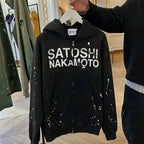 2XL SATOSHI NAKAMOTO Jacket Street Splashed Ink Classic Retro Letter Print Washed Worn Zipper Hooded Sweatshirt Men Wom Hoodyen - Matrix-studios.com