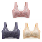 3Pcs Women Lace Bra Perspective Push Up Ice Silk Deep V Bralette Bra Sexy Lingerie Tops Plus Size Cup Mom's underwear L-5XL - Matrix Studios