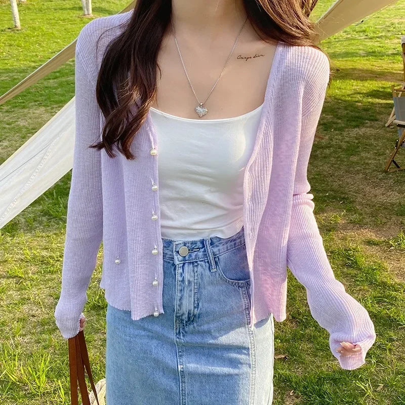 Green Ice Silk Sunscreen Knit Cardigan Outerwear Women Summer Suspender Skirt Outdoor Shawl Air Conditioning Blouse Top Thin - Matrix Studios