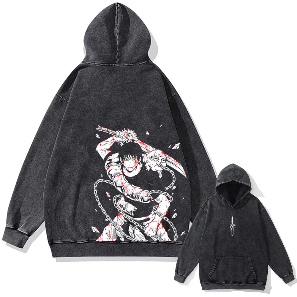 Japanese Anime Jujutsu Kaisen Print Hooded Pullover Men Hip Hop Sweatshirt Vintage Hoodie Harajuku Cotton Sweatshirts - Matrix Studios