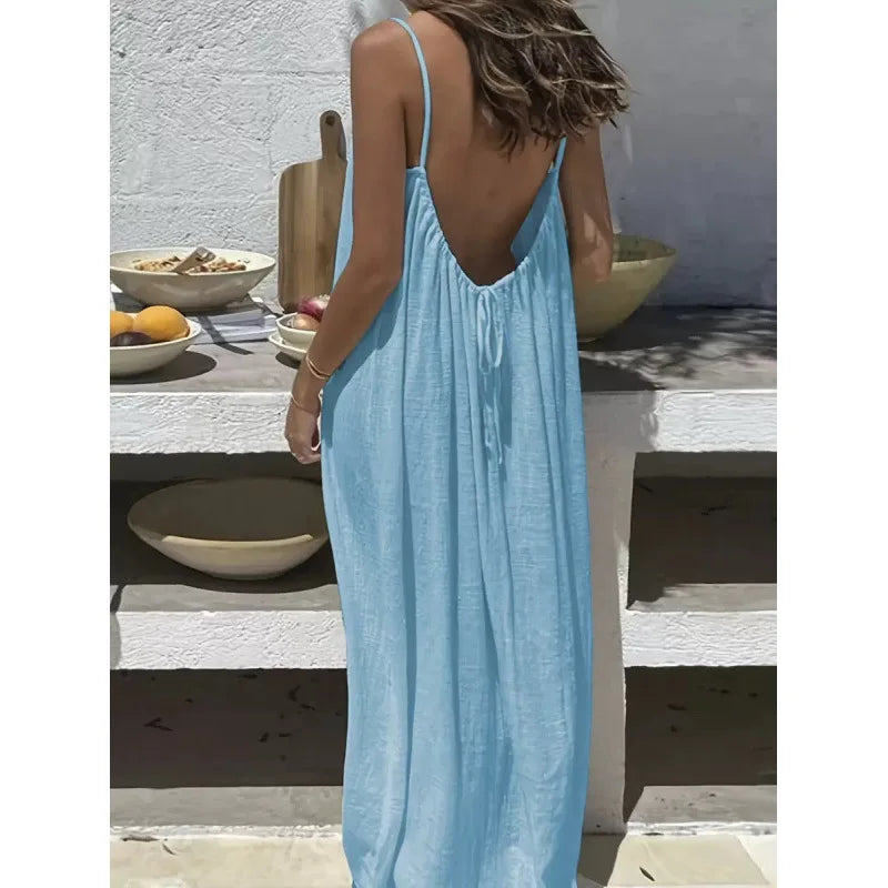 New Arrival Women's Strapless Backless Long Loose Home Dress Comfortable Sleepwear Casual Maxi Dress - Matrix-studios.com