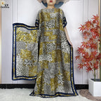 Muslim Abayas For Women 2023 New Fashion Printed Silk Soft Loose Femme Elegant Robe African Maxi Party Dresses With Belt Turban - Matrix-studios.com