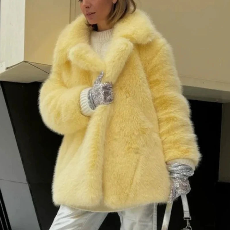 Autumn Winter Thick Warm Faux Fur Coat Medium Length Fox Fur Coat Casual High Quality Fluffy Jacket Abrigos De Peluche De Mujer - Matrix Studios