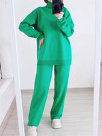 Autumn Winter 2 Pieces Women Sets Knitted Tracksuit Turtleneck Sweater and Straight Jogging Pants Suits - Matrix-studios.com