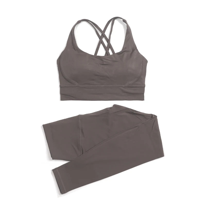 SOISOU Nylon Yoga Set Women's Tracksuit Gym Fitness Set Woman 2 Pieces Leggings Sports Bra Breathable Sportwear Woman Clothes - Matrix-studios.com