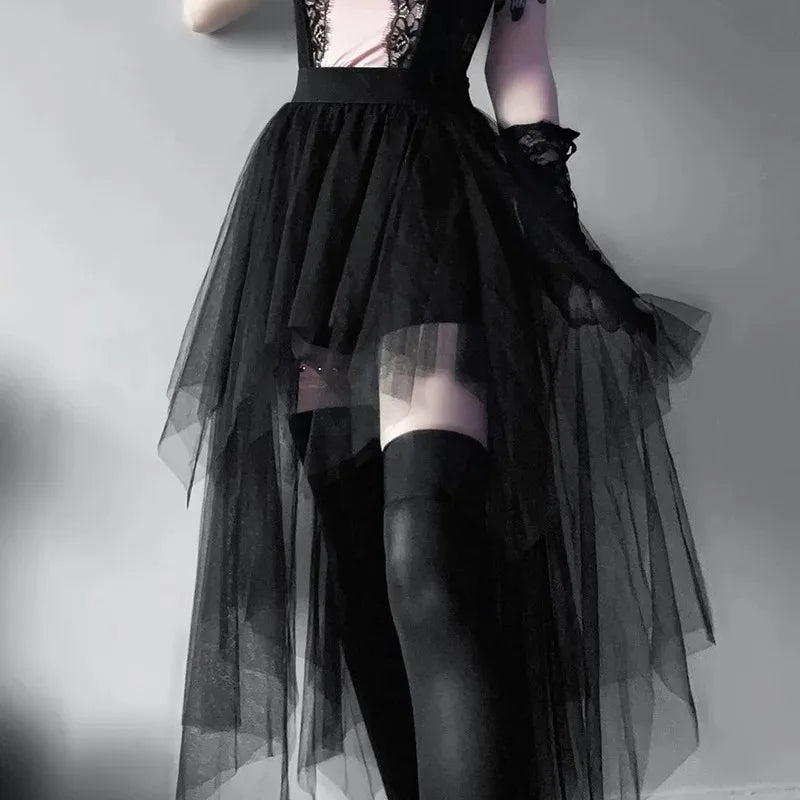 Sexy Net Yarn High-Waisted Irregular Skirt for Women Summer New European and American Gothic Style Versatile Casual Skirts - Matrix-studios.com