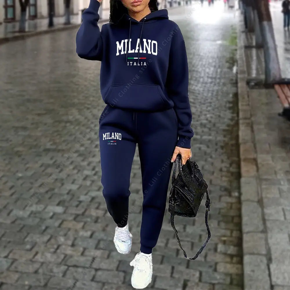 Autumn Winter Women's Sets 2pcs Hoodies Pants Suit Sports Outfits 2025 MILANO Letter Print Aesthetic Clothes Ladies Tracksuit - Matrix-studios.com