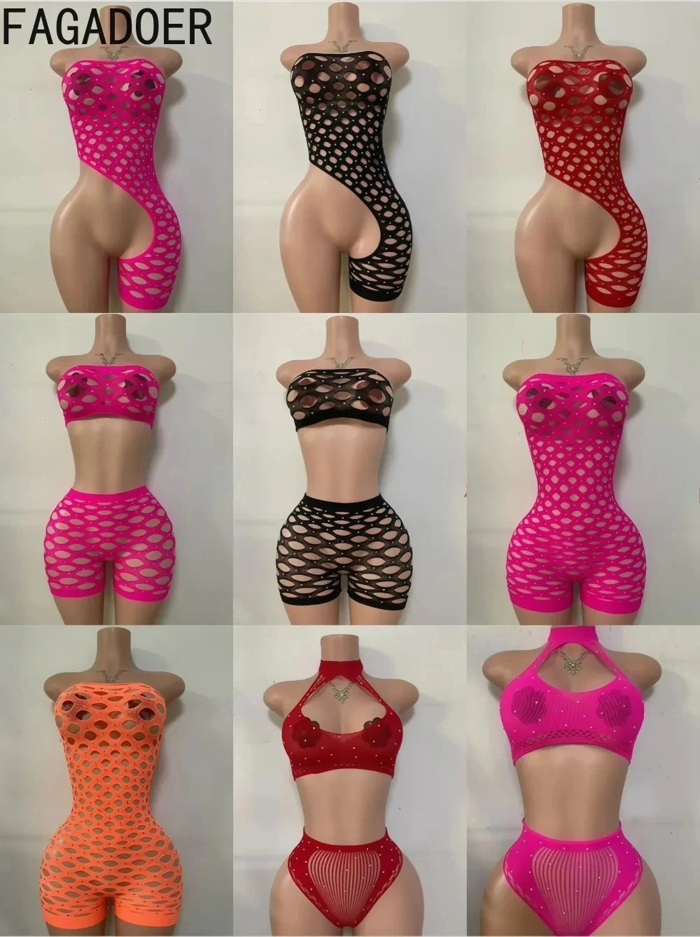 FAGADOER Sexy Hollow-out Rhinestone Patchwork Bodycon Rompers Woman Halter Sleeveless Backless Jumpsuits Female Party Clubwear - Matrix Studios