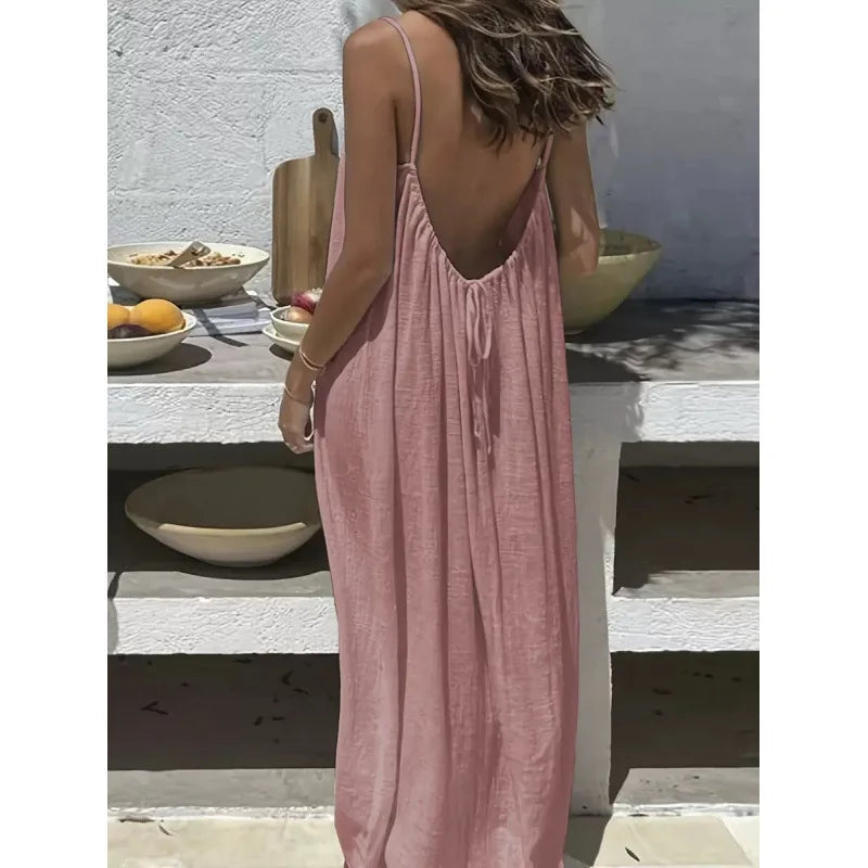 New Arrival Women's Strapless Backless Long Loose Home Dress Comfortable Sleepwear Casual Maxi Dress - Matrix-studios.com