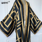 WINYI Africa Boho Print Kimonos African Dresses for Woman Cardigans Beach Outfits Kaftan Beach Cover Up Evening Dress Maxi Coat - Matrix Studios