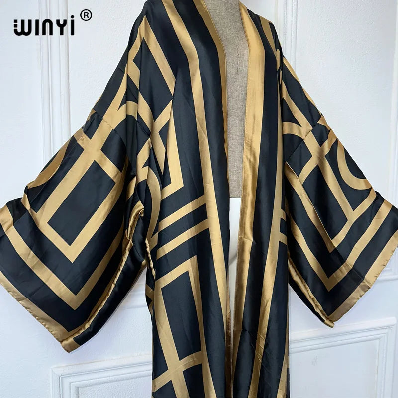 WINYI Africa Boho Print Kimonos African Dresses for Woman Cardigans Beach Outfits Kaftan Beach Cover Up Evening Dress Maxi Coat - Matrix Studios