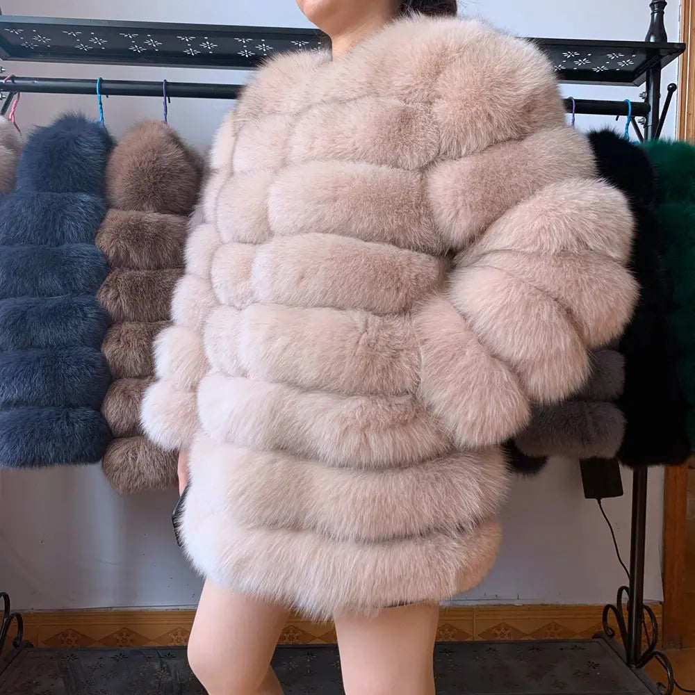 70CM 4in1 New Fast Shipping New Fashion Women Fashion Real Natural Fox Fur Long Coat Jacket for Winter Warm Over Coat - Matrix Studios