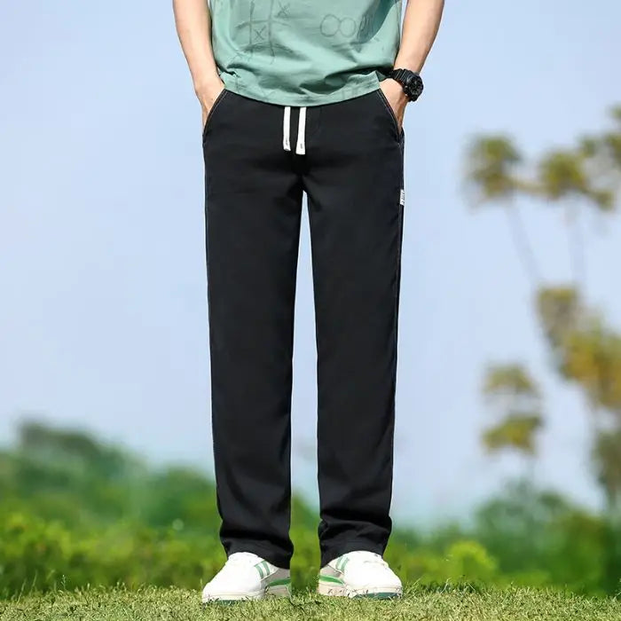 Men's Summer Soft Lyocell Fabric Jeans Thin Loose Straight Denim Pants Drawstring Elastic Waist Casual Trousers Plus Size M-5XL - Matrix Studios