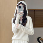 Women Autumn Winter Clothing Hooded Collar Pullover 100% Merino Wool Sweater New Fashion Cashmere Tops Bottoming Knitwear Soft - Matrix Studios
