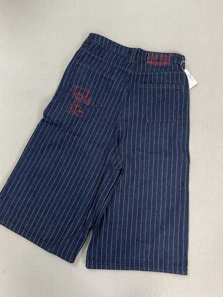 Women's Light Blue Calf Length Cargo Jeans Harajuku Y2k Baggy Denim Trousers Japanese 2000s Oversize Jean Pants Vintage Clothes - Matrix-studios.com