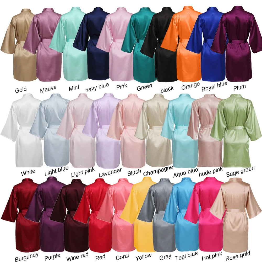 Wedding Party Team Bride Robe With Black Letters Kimono Satin Pajamas Bridesmaid Bathrobe SP2000 - Matrix-studios.com