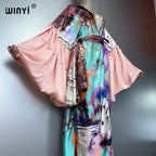 WINYI Summer Kimono Party Dress Beach Wear Swim Suit Cover Up Africa Women Loose Puff(ed) Sleeves Cardigan Boho Holiday Kaftan - Matrix Studios