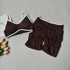 Peach Buttock Yoga Suit Women Gym Seamless Suspender Gathering Bra High Waist Hip Lifting Belly Tightening Shorts Fitness Set - Matrix-studios.com
