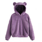 Winter Korean Fashion Bear Ears Cute Loose Hoodie Fluffy Hooded Warm Sweatshirt Long Sleeve Top Solid Pullover Clothes For Women - Matrix Studios