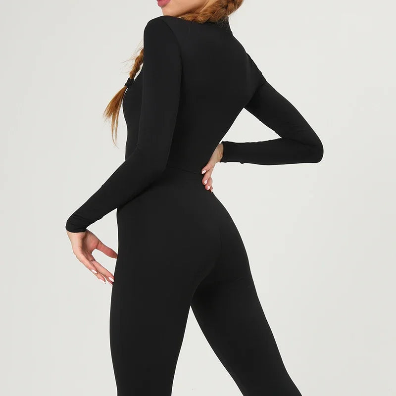 Warm Plush Sports Jumpsuits Women's Tracksuit One-Piece Fitness Suit Winter Gym Sets Long Sleeves Black Exercise Bodysuit Woman - Matrix Studios