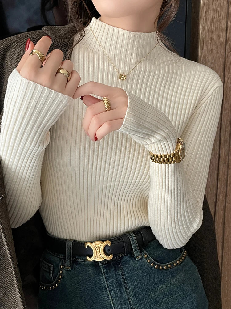Solid Color Slim Tops Chic Autumn Winter 2026 Pullovers Women Long Sleeve Casual Turtleneck Warm Basic Sweater Knit Jumpers - Matrix-studios.com