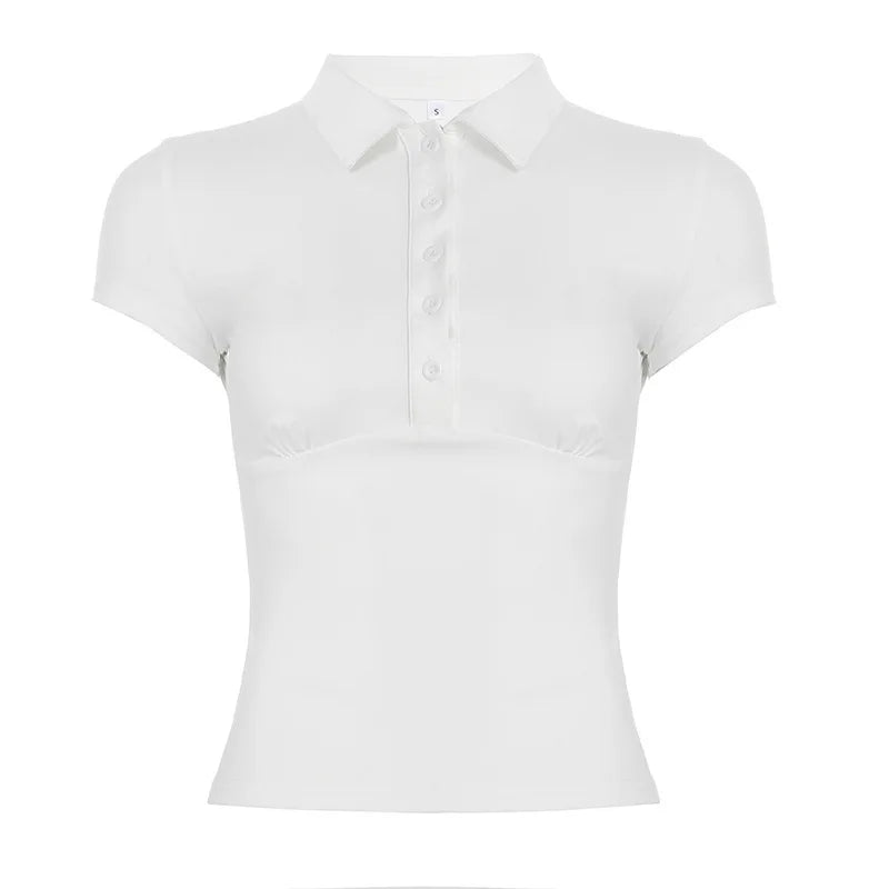 Black Polo Collar T-Shirt Slim Sexy Short-Sleeved Summer Women's Short Top - Matrix-studios.com