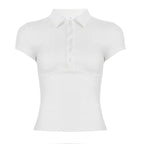 Black Polo Collar T-Shirt Slim Sexy Short-Sleeved Summer Women's Short Top - Matrix-studios.com
