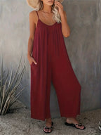 Plus Size Women's 2025 Summer Jumpsuit - Sleeveless Wide Leg Romper with Side Pockets, Casual One Piece Outfit - Matrix Studios