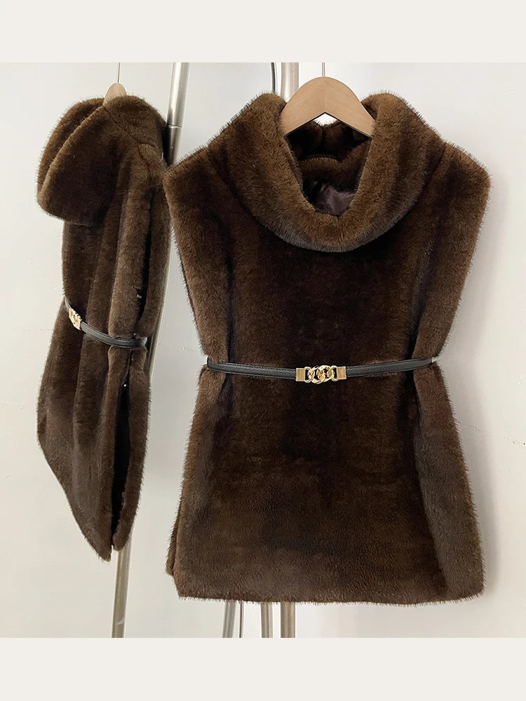 Mumaroho 2026 Winter Spring Women Faux Fur Sable Vest Crop Top Solid  Turtleneck Eco Mink Faux Fur Tank Tops Pullover Jacket - Matrix Studios