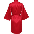 Solid Satin Night Robe, Elegant Half Sleeve V Neck House Robe With Belt, Women's Sleepwear - Matrix-studios.com