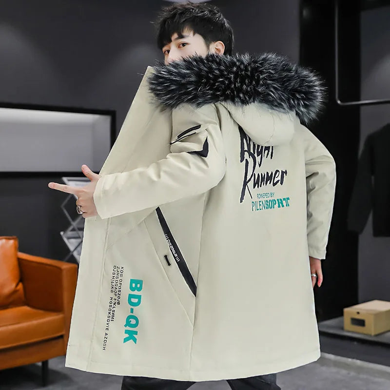 Winter Men's Long Down Jacket Fashion Male Thermal Parkas Coats Casual Men Classic Fur Collar Warm Padded Jackets Clothing 5XL - Matrix Studios