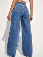 Fashion retro blue jeans women y2k High street baggy straight pants High waisted all-in-one slim pants - Matrix-studios.com