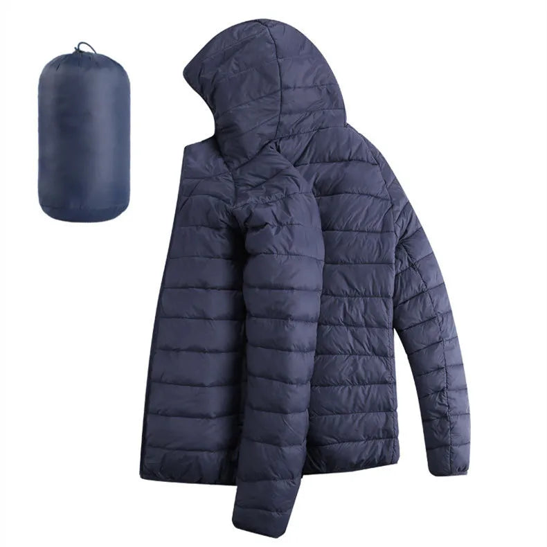 Men Hiking Down Cotton Jacket Hooded Lightweight Parkas Zip Pocket Fashion Outerwear Casual Padded Jacket and Coat Men Winter - Matrix Studios