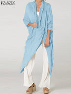 ZANZEA 2025 Fashion Blouses Autumn Women Tops Vintage Long Shirts Casual Solid Cowl Neck Long Sleeve Asymmetrical Party Blusas - Matrix-studios.com
