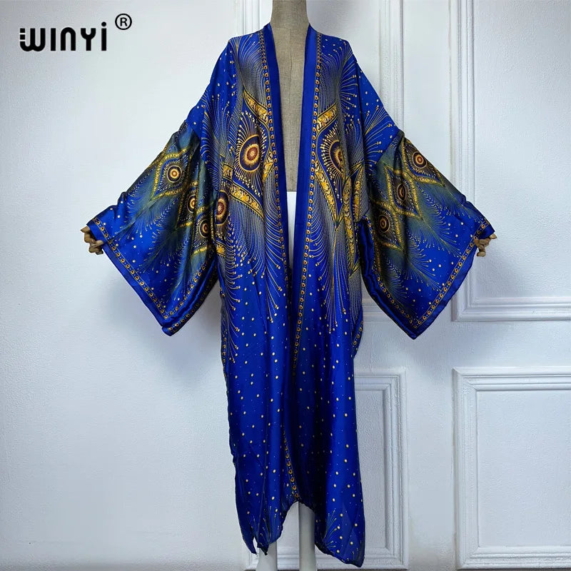 WINYI New Kimono Africa Print Dress Beach Wear Elegant Cardigan Sexy Holiday Beach Outfits for Women Vestidos Swimwear - Matrix Studios