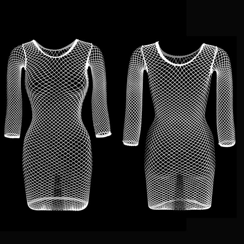 1PC Women Sexy Fishnet Beach Cover Up Long Sleeves Hollow Out Bodycon Dress See Through Summer Swimwear - Matrix Studios